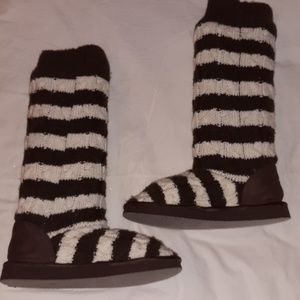 No Name Brown & White Striped Cardy Boots Size 7